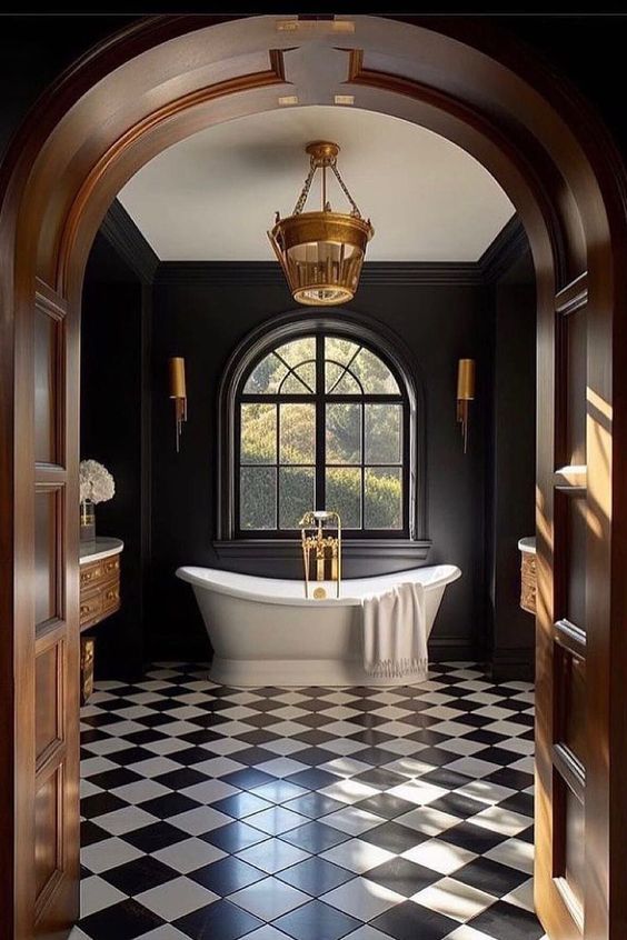 black and white checkerboard bathroom tiles