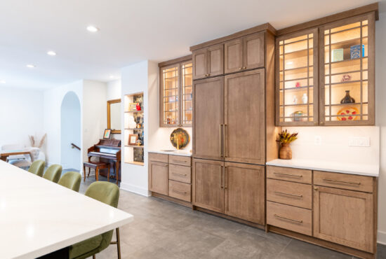 White oak kitchen cabinets with natural wood grain and a modern design